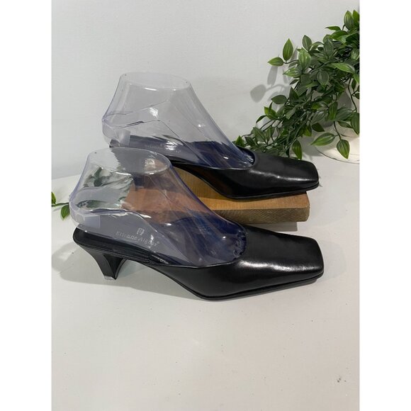 Etienne Aigner Womens Square Toe Black Leather Mules Size 7M - Picture 5 of 12